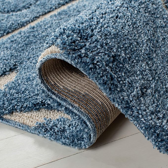 SAFAVIEH Florida Shag Collection Area Rug - 8'6" x 12', Light Blue & Cream, Scroll Design, Non-Shedding & Easy Care, 1.2-inch Thick Ideal for High Traffic Areas in Living Room, Bedroom (SG455-6011)