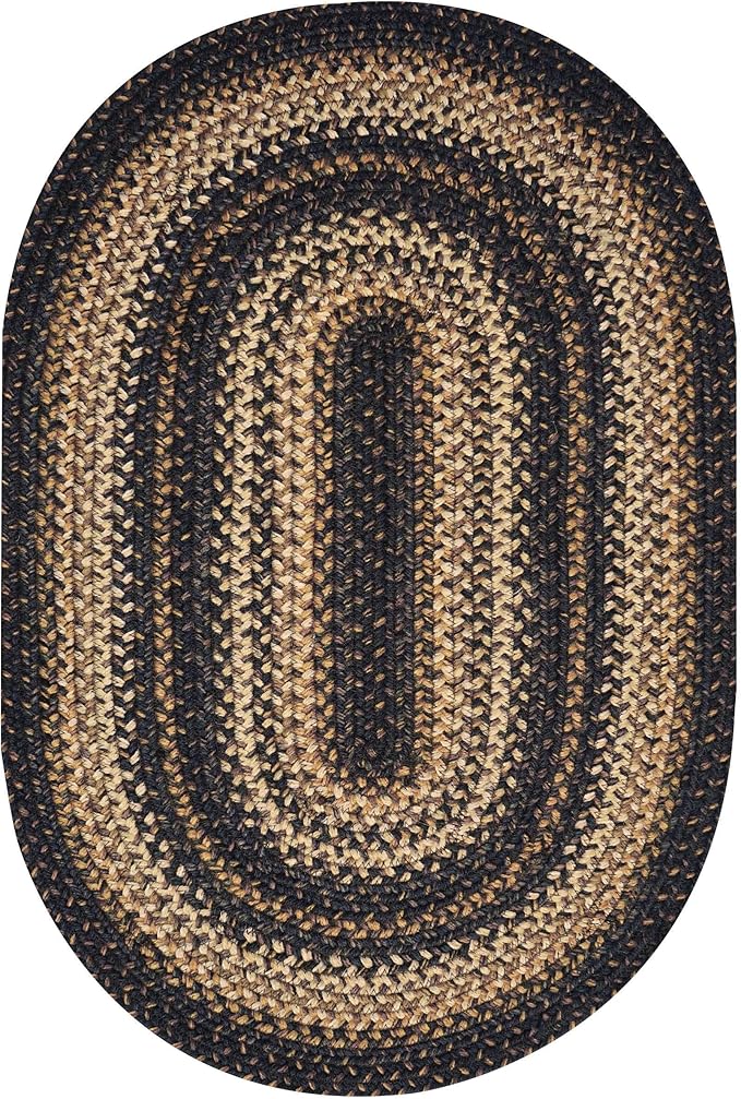 Homespice Kilimanjaro Premium Jute Braided Area Rug, 6' x 9' Oval Black and Brown, Reversible, Natural Jute Yarn Rustic, Country, Primitive, Farmhouse Style - 30 Day Risk Free Purchase