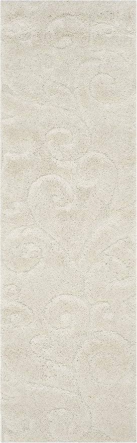 SAFAVIEH Florida Shag Collection Runner Rug - 2'3" x 15', Creme & Creme, Scroll Design, Non-Shedding & Easy Care, 1.2-inch Thick Ideal for High Traffic Areas in Living Room, Bedroom (SG455-1111)