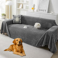 HAOMAIJIA Faux Fur Sofa Covers Couch Covers for 3 Cushion Couch Sofa Pet Friendly Soft Non Slip Couch Cover for Dogs Washable Sectional Couch Covers L Shape Furniture Protector (Grey, 71"x150")