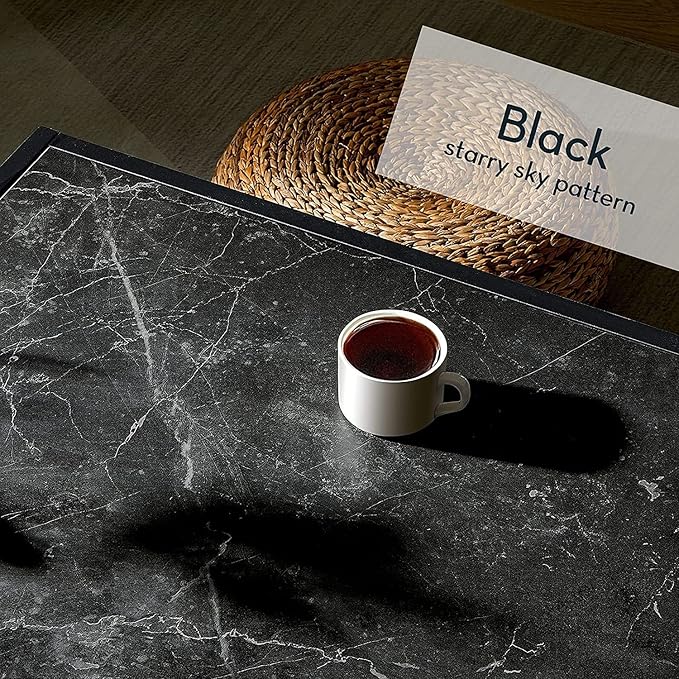 SAYGOER Black Coffee Table Small Square Coffee Table Simple Modern Center Table for Living Room Home Office 27.6 * 27.6 * 15.7Inch Easy Assembly, Black Faux Marble