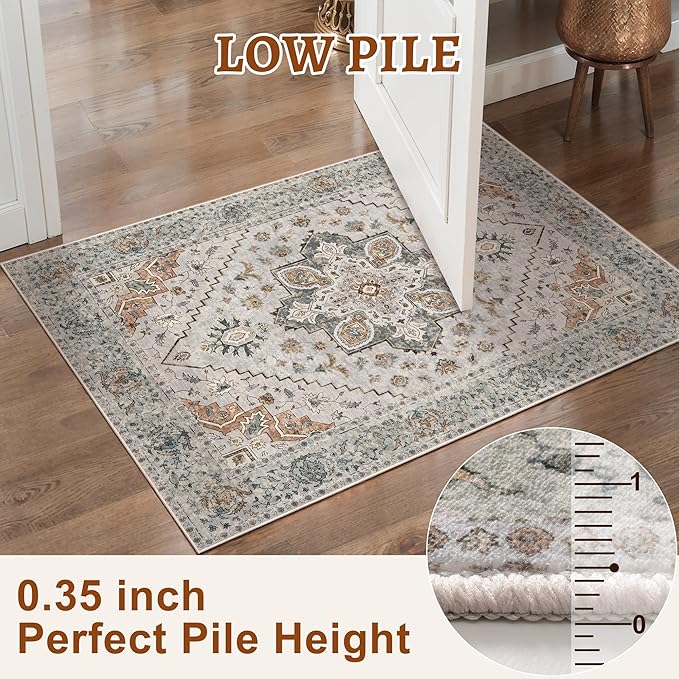 Tangsoo 2x6 Washable Runner Rug for Hallways, Non Slip Vintage Runner Rugs, Soft Low Pile Long, Print Distressed Taupe Carpet Runners for Kitchen Bedroom Entryway Bathroom Living Room