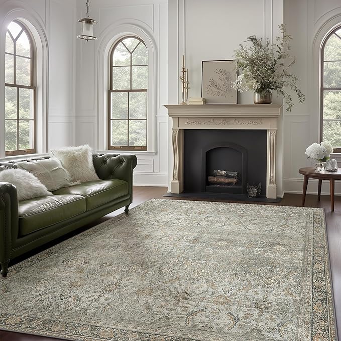 8X10 Area Rugs Machine Washable Rugs for Living Room, Vintage Boho Large Rugs for Bedroom Dining Room, Non Slip Indoor Soft Distressed Lightweight Thin Low Pile Carpet, Taupe