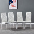 JT Modern Minimalist Dining Chair Fireproof Leather Sprayed Metal Pipe Diamond Grid Pattern Restaurant Home Conference Chair Set of 4 Or 6 (4, White)