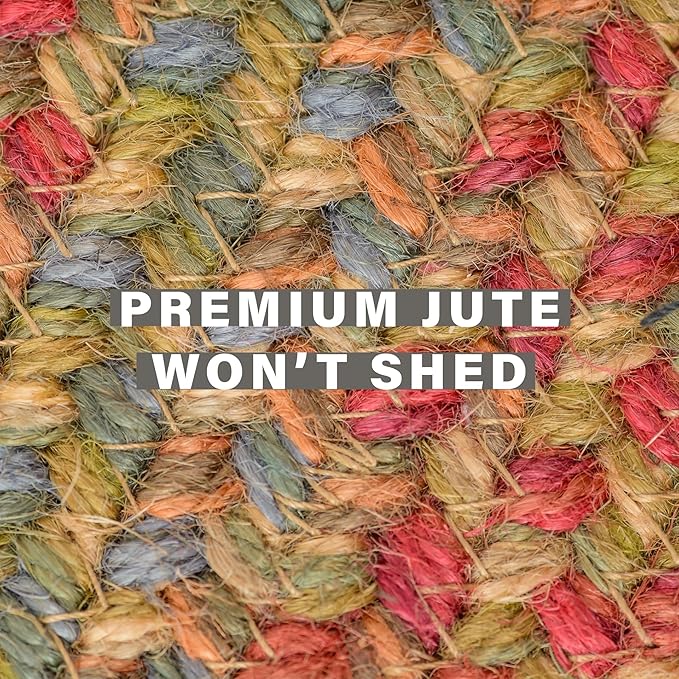 Homespice Azalea Multicolor Oval Braided Rug, Jute, 6x9' - Perfect Country Primitive Decor for Bedroom, Living Room, Everywhere