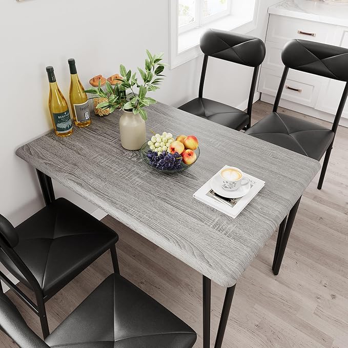 GarveeHome Dining Table Set for 4, Kitchen Table with Upholstered Chairs for Kitchen Room and Small Spaces (Grey, Table with 4 Chairs)