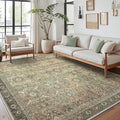 8X10 Area Rugs Machine Washable Rugs for Living Room, Vintage Boho Large Rugs for Bedroom Dining Room, Non Slip Indoor Soft Distressed Lightweight Thin Low Pile Carpet, Green Faded Red
