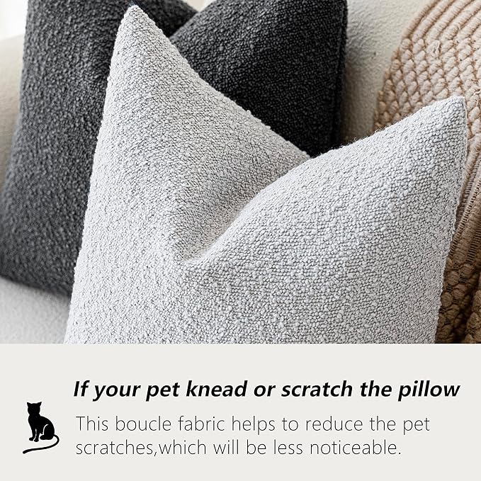 Foindtower Set of 2, Decorative Textured Boucle Throw Pillow Covers Accent Solid Pillow Cases Neutral Soft Cozy Couch Cushion Case for Chair Sofa Bedroom Living Room Home Decor 26 x 26 Inch Light Grey