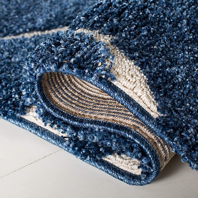 SAFAVIEH Florida Shag Collection Runner Rug - 2'3" x 15', Dark Blue & Cream, Scroll Design, Non-Shedding & Easy Care, 1.2-inch Thick Ideal for High Traffic Areas in Living Room, Bedroom (SG455-6511)