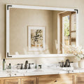 TETOTE 55 x 36 White Wood Mirror for Bathroom Wall/Bedroom/Living Room/Entryway Farmhouse Rustic Bathroom Vanity Mirror Waterproof (Horizontal/Vertical Mounted)