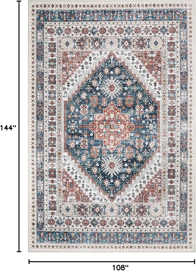 zesthome 9x12 Area Rugs,Stain Resistant Washable Rug,Ultra-Thin Rugs for Living Room,Bedroom,Non-Slip Backing Home Decor Large Area Rug (Navy Blue/Red,9'x12')