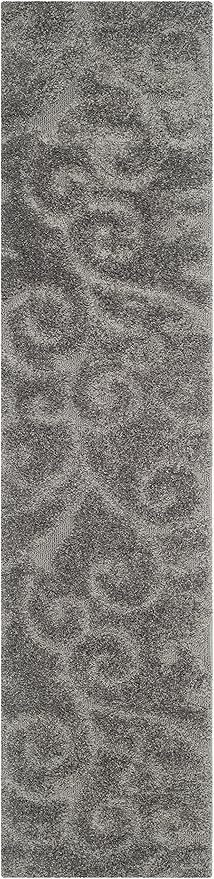 SAFAVIEH Florida Shag Collection Runner Rug - 2'3" x 15', Grey, Scroll Design, Non-Shedding & Easy Care, 1.2-inch Thick Ideal for High Traffic Areas in Living Room, Bedroom (SG455-8013)