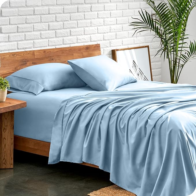 Bare Home Split Head Flex King Sheet Set - 1800 Ultra-Soft Microfiber Bed Sheets - Double Brushed - Deep Pockets - Easy Fit - 4 Piece Set - FlexTop King Bedding (Split Head Flex King, Light Blue)