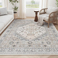 zesthome 4x6 Rug - Stain Resistant Washable Rug, Anti Slip Backing Rugs for Living Room, Foldable Vintage Small Area Rugs ((Beige,4'x6')