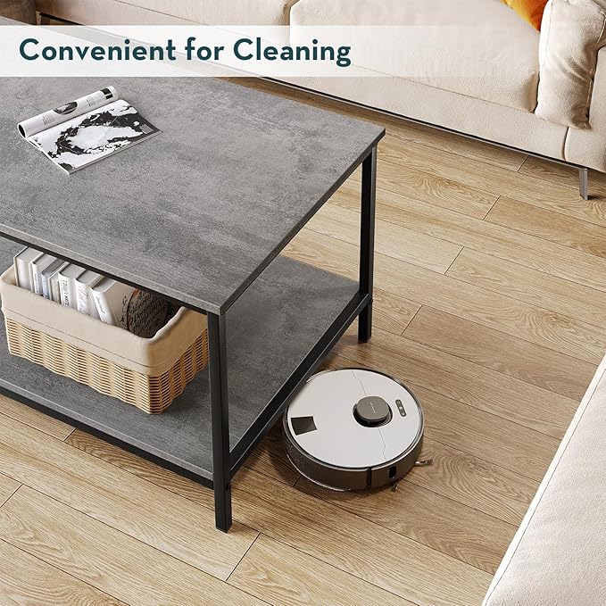 SAYGOER Coffee Table with Storage 2-Tier Industrial Center Table for Living Room, Rectangle Wood Table for Small Spaces Apartment Home Office, Concrete Gray
