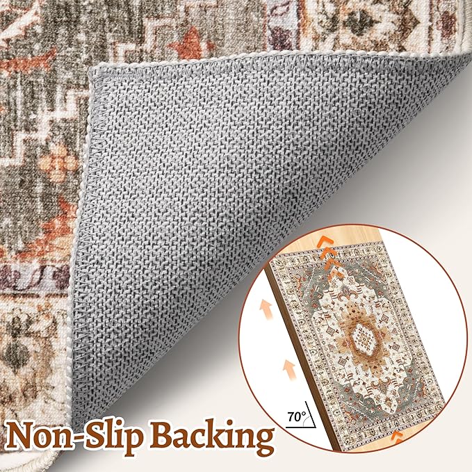 Tangsoo 5x7 Area Rug Washable Rugs for Living Room, Vintage Indoor Non Slip Large Area Rugs, Print Distressed Turmeric Carpet, Soft Low Pile Rug Foldable Floor for Bedroom Dining Room Dorm