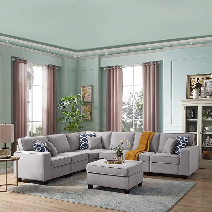 Devion Furniture Meridian Sectional Modular Sofa with Ottoman for Living Room, Apartment, Bedroom, Office, Dorm