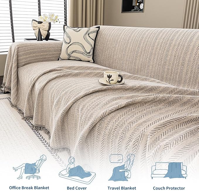 Nobildonna Sofa Cover Washable Soft Thicken Chenille Couch Cover with Tassel,Waterproof Sofa Slipcover for 2-3 Cushion Couch,Sectional Sofa,L-Shaped Furniture Protector Pet-Friendly,Brown 91"x118"