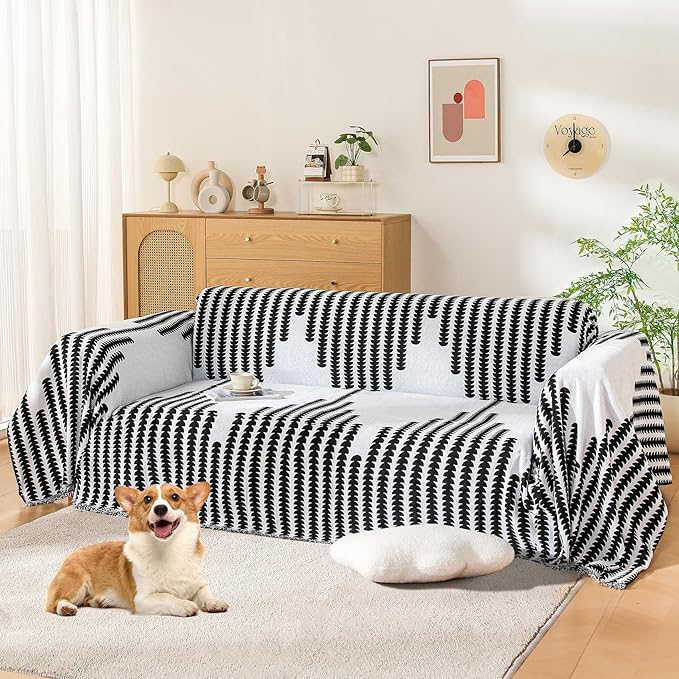 Boho Sofa Cover, Couch Covers for 3 Cushion Couch Sofa Pet Friendly, Sofa Cover Washable, Soft Chenille Living Room Couch Covers Slipcover, Pet Furniture Protecto (2# White, 71" x 134")
