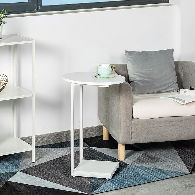 HDANI C Table Small End Table,Couch Tables That Slide Under,C Shaped Oval Side Table for Living Room,Bedroom,Small Spaces,White