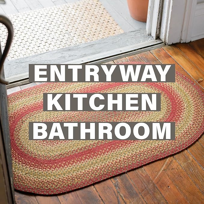 Cider Barn Cranberry Red Oval Braided Rug, Jute, 27"x45" - Perfect Country Primitive Decor for Entryway, Kitchen, Everywhere