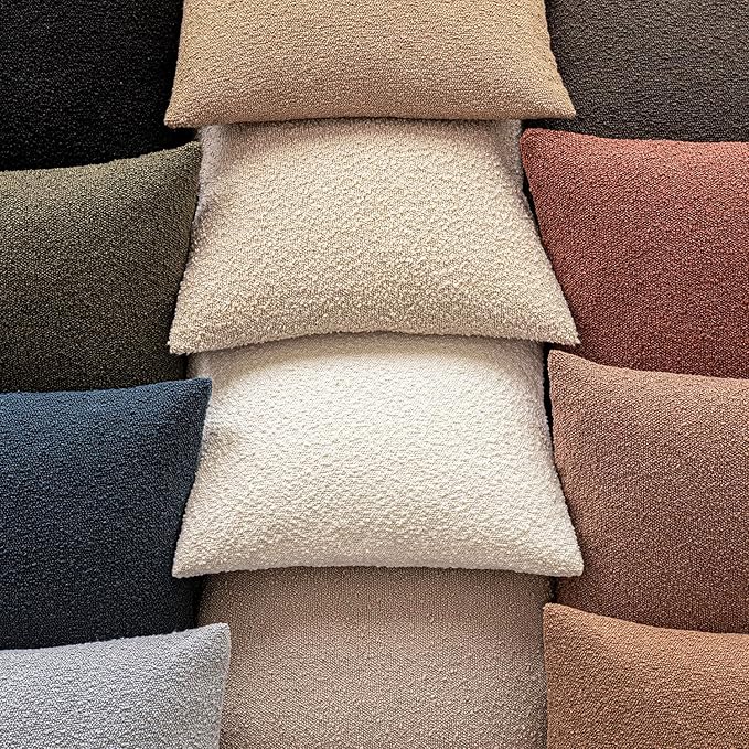 Foindtower Set of 2, Decorative Textured Boucle Throw Pillow Covers Accent Solid Pillow Cases Neutral Soft Cozy Couch Cushion Case for Chair Sofa Bedroom Living Room Home Decor 16x16 Inch Light Brown