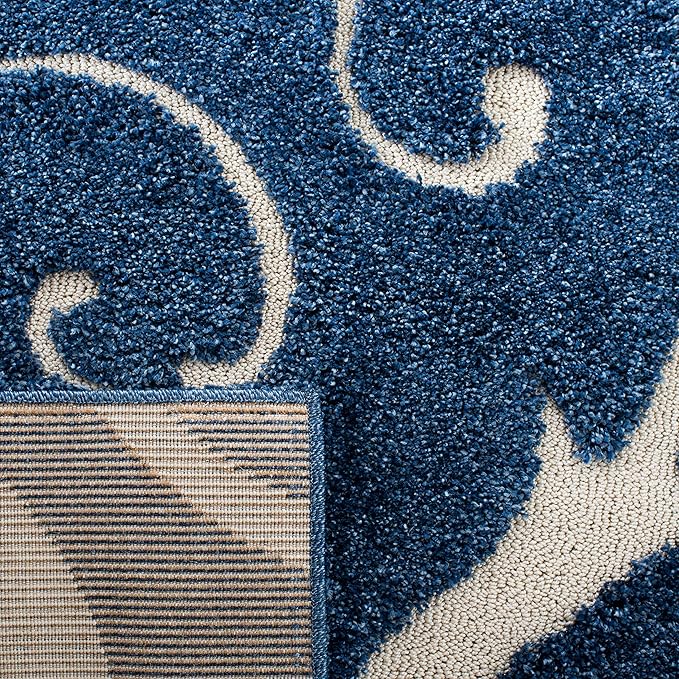 SAFAVIEH Florida Shag Collection Accent Rug - 2'3" x 5', Dark Blue & Cream, Scroll, Non-Shedding & Easy Care, 1.2-inch Thick Ideal for High Traffic Areas in Entryway, Living Room, Bedroom (SG455-6511)