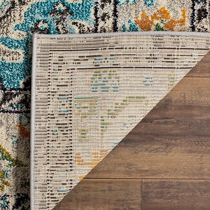 SAFAVIEH Monaco Collection Runner Rug - 2'2" x 22', Grey & Light Blue, Boho Chic Medallion Distressed Design, Non-Shedding & Easy Care, Ideal for High Traffic Areas in Living Room, Bedroom (MNC243G)