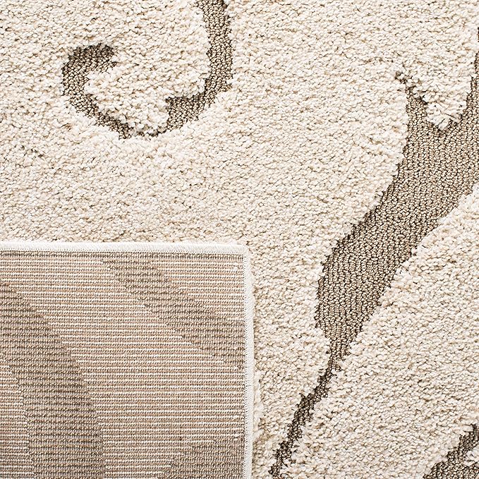 SAFAVIEH Florida Shag Collection Area Rug - 5'3" x 7'6", Cream & Beige, Scroll Design, Non-Shedding & Easy Care, 1.2-inch Thick Ideal for High Traffic Areas in Living Room, Bedroom (SG455-1113)