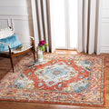 SAFAVIEH Monaco Collection Area Rug - 8' Square, Orange & Light Blue, Boho Chic Medallion Distressed Design, Non-Shedding & Easy Care, Ideal for High Traffic Areas in Living Room, Bedroom (MNC243H)