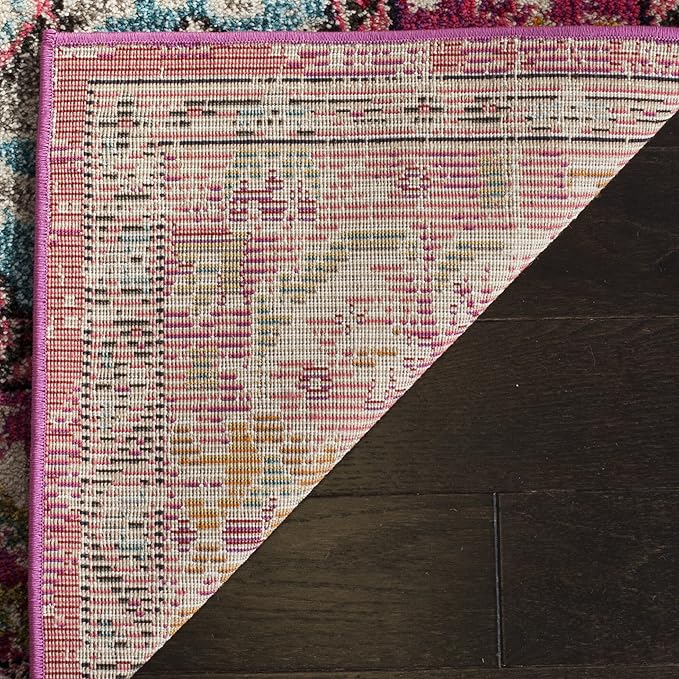 SAFAVIEH Monaco Collection X-Large Area Rug - 12' x 18', Pink & Multi, Boho Chic Medallion Distressed Design, Non-Shedding & Easy Care, Ideal for High Traffic Areas in Living Room, Bedroom (MNC243D)