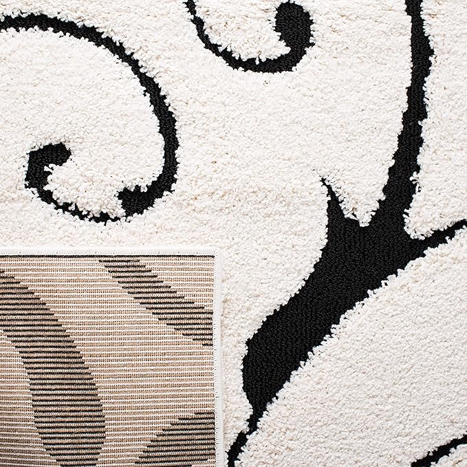SAFAVIEH Florida Shag Collection Accent Rug - 2'3" x 5', Ivory & Black, Scroll Design, Non-Shedding & Easy Care, 1.2-inch Thick Ideal for High Traffic Areas in Foyer, Living Room, Bedroom (SG455-1290)