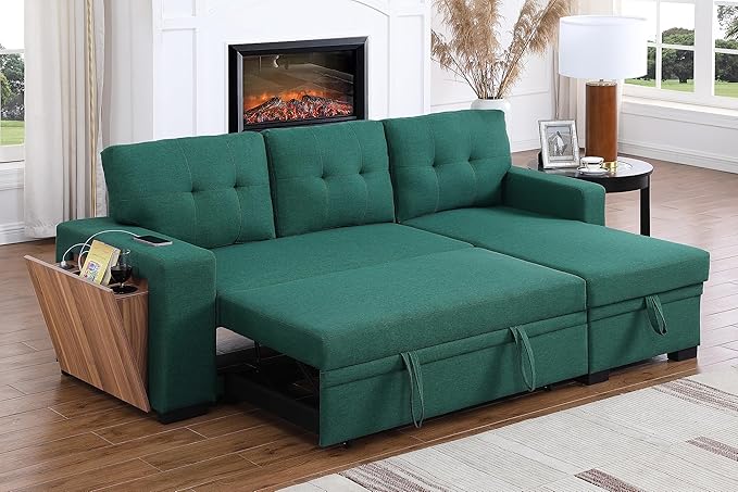 Devion Furniture Garisa 4-in-1 Convertible L Shaped Couch with Pull Out Bed and Storage, Sectional Sleeper Sofa with Reversible Chaise for Living Room, Apartment, Bedroom, Office