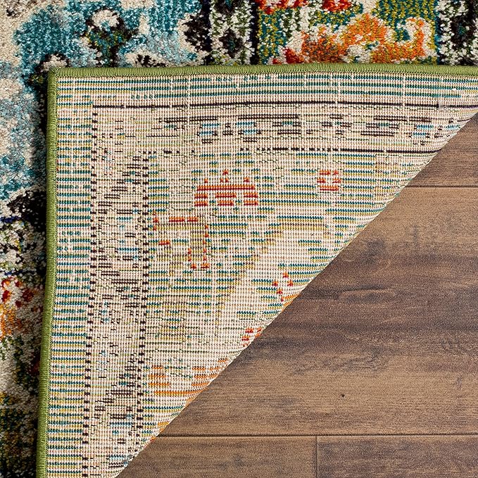 SAFAVIEH Monaco Collection Area Rug - 6'7" x 9'2", Forest Green & Light Blue, Medallion Distressed Design, Non-Shedding & Easy Care, Ideal for High Traffic Areas in Living Room, Bedroom (MNC243F)