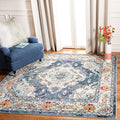 SAFAVIEH Monaco Collection Area Rug - 10' Square, Navy & Light Blue, Boho Chic Medallion Distressed Design, Non-Shedding & Easy Care, Ideal for High Traffic Areas in Living Room, Bedroom (MNC243N)