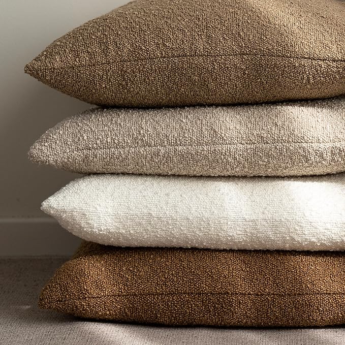 Foindtower Pack of 2 Textured Boucle Throw Pillow Covers Accent Solid Lumbar Pillow Cases Cozy Soft Decorative Couch Cushion Case for Chair Sofa Bedroom Living Room Home Decor, 12 x 20 Inch,White