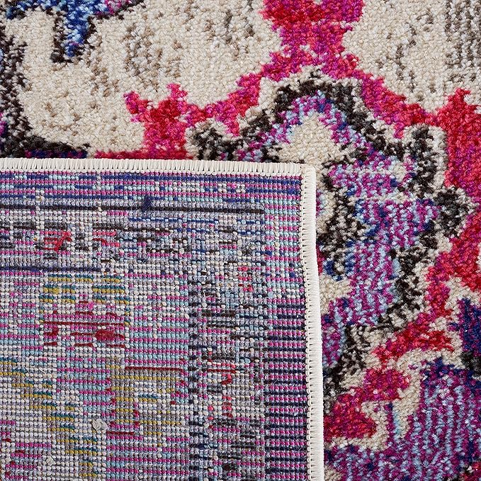 SAFAVIEH Monaco Collection Area Rug - 6'7" x 9'2", Violet & Fuchsia, Boho Chic Medallion Distressed Design, Non-Shedding & Easy Care, Ideal for High Traffic Areas in Living Room, Bedroom (MNC243P)