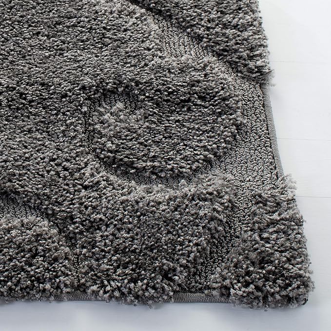 SAFAVIEH Florida Shag Collection Area Rug - 5' Square, Grey, Scroll Design, Non-Shedding & Easy Care, 1.2-inch Thick Ideal for High Traffic Areas in Living Room, Bedroom (SG455-8013)