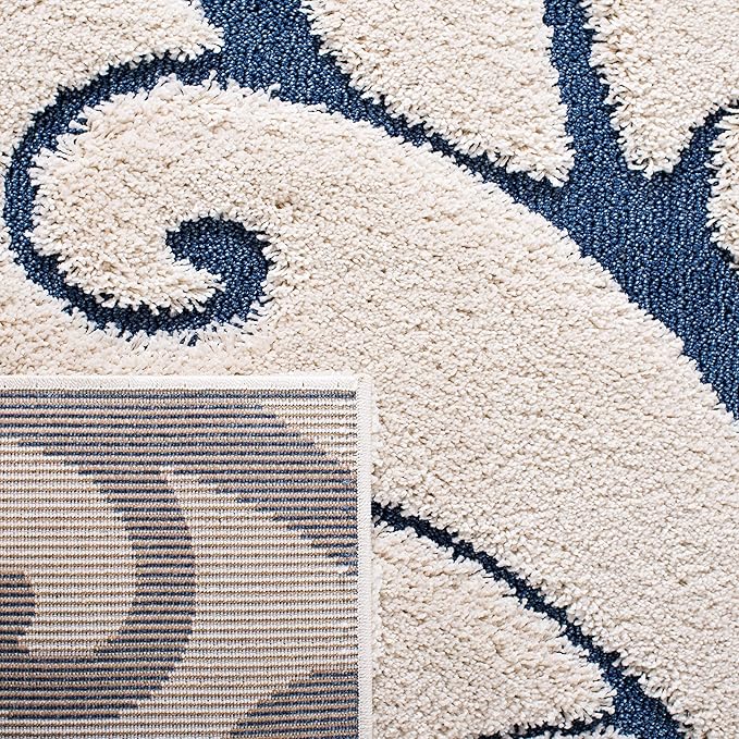 SAFAVIEH Florida Shag Collection Area Rug - 5'3" x 7'6", Cream & Blue, Scroll Design, Non-Shedding & Easy Care, 1.2-inch Thick Ideal for High Traffic Areas in Living Room, Bedroom (SG455-1165)