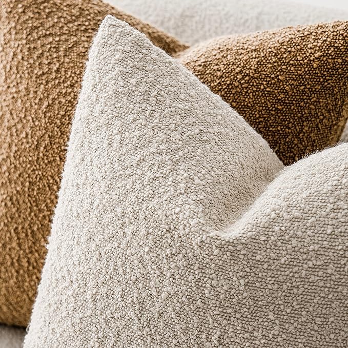 Foindtower Pack of 2 Textured Boucle Throw Pillow Covers Accent Solid Lumbar Pillow Cases Cozy Soft Decorative Couch Cushion Case for Chair Sofa Bedroom Living Room Home Decor, 12 x 20 Inch,Beige