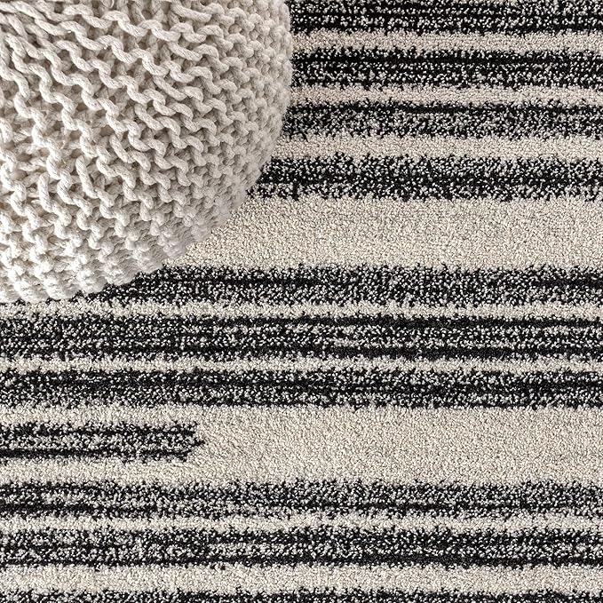 JONATHAN Y Khalil Modern Berber Stripe Cream/Black Runner Rug, 2x14, Contemporary, Bohemian, Easy-Cleaning for Living Room, Bedroom, Kitchen, Pet Friendly, Non-Shedding (MOH207A-214)