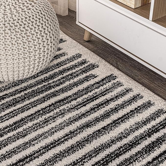 JONATHAN Y Khalil Modern Berber Stripe Cream/Black 6' Round Indoor Area Rug, Contemporary, Bohemian, Easy-Cleaning for Living Room, Bedroom, Kitchen, Pet Friendly, Non-Shedding (MOH207A-6R)