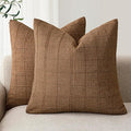Foindtower Set of 2 Decorative Linen Check Throw Pillow Covers Neutral Farmhouse Vintage Cushion Covers Modern Boho Home Decor for Sofa Chair Couch Bedroom Living Room Outdoor,18×18 Inch,Brown Hazel