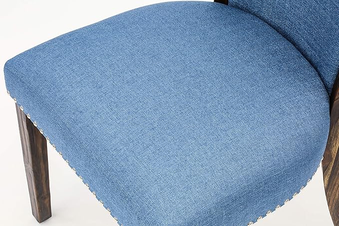 East West Furniture V727VE721-7 7 Piece Dining Room Table Set Consist of a Rectangle Kitchen Table with V-Legs and 6 Blue Color Linen Fabric Parson Dining Chairs, 40x72 Inch, Multi-Color