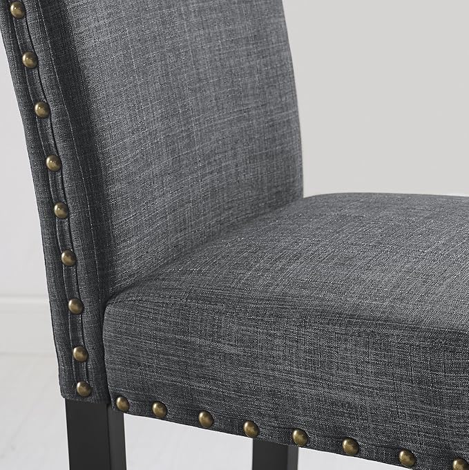 Roundhill Furniture PC164TA Biony Fabric Bar Stools with Nailhead Trim (Set of 2), Gray
