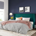 Allewie King Size Bed Frame/Velvet Upholstered Platform Bed/Vertical Channel Tufted Wingback Headboard/Strong Wooden Slats/No Box Spring Needed/Easy Assembly/Teal
