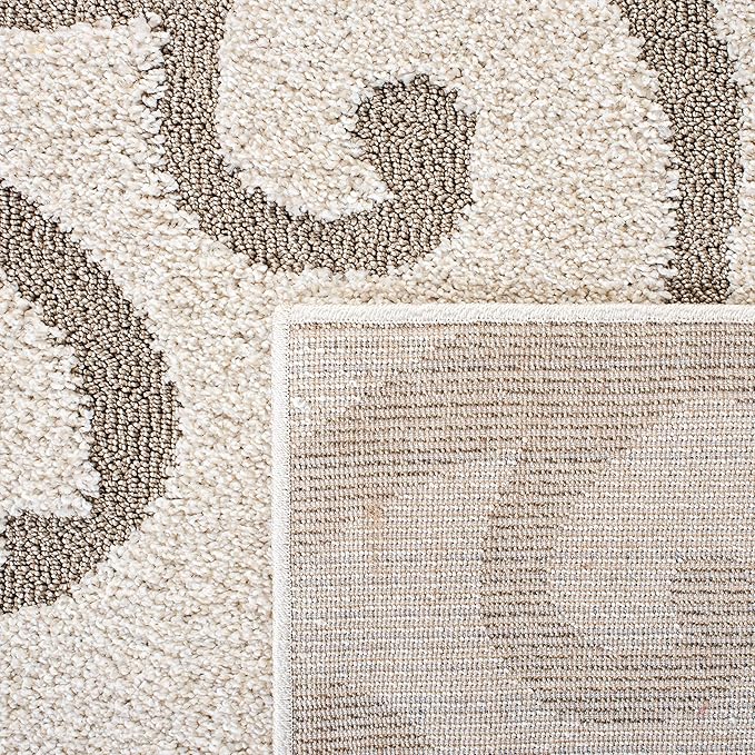 SAFAVIEH Florida Shag Collection Area Rug - 6'7" Square, Ivory & Beige, Scroll Design, Non-Shedding & Easy Care, 1.2-inch Thick Ideal for High Traffic Areas in Living Room, Bedroom (SG455-13LT)