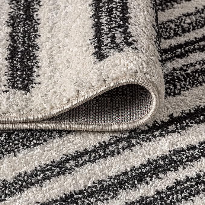 JONATHAN Y Khalil Modern Berber Stripe Cream/Black 3' Round Indoor Area Rug, Contemporary, Bohemian, Easy-Cleaning for Living Room, Bedroom, Kitchen, Pet Friendly, Non-Shedding (MOH207A-3R)