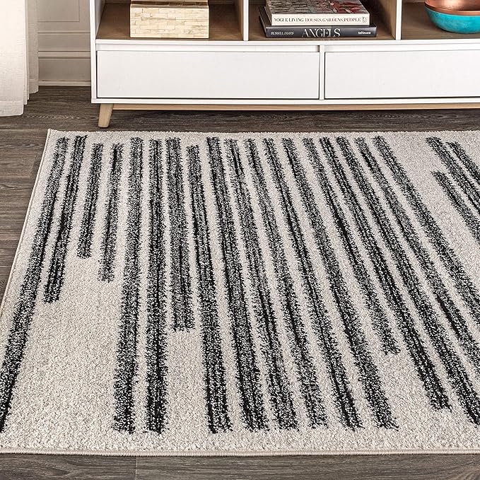 JONATHAN Y Khalil Modern Berber Stripe Cream/Black Indoor Area Rug, 5x8, Contemporary, Bohemian, Easy-Cleaning for Living Room, Bedroom, Kitchen, Pet Friendly, Non-Shedding (MOH207A-5)