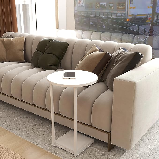 HDANI C Shaped End Table Set of 2,Couch Side Table That Slide Under,C Table End Table for Livingroom,Bedroom, Office (White)